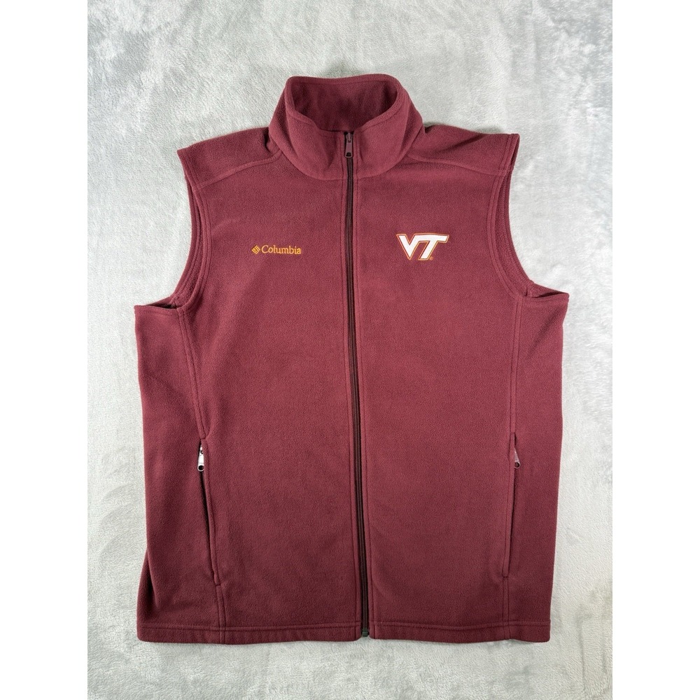 Columbia Virginia Tech Hokies Fleece Flanker Polar Vest Mens XL Burgundy